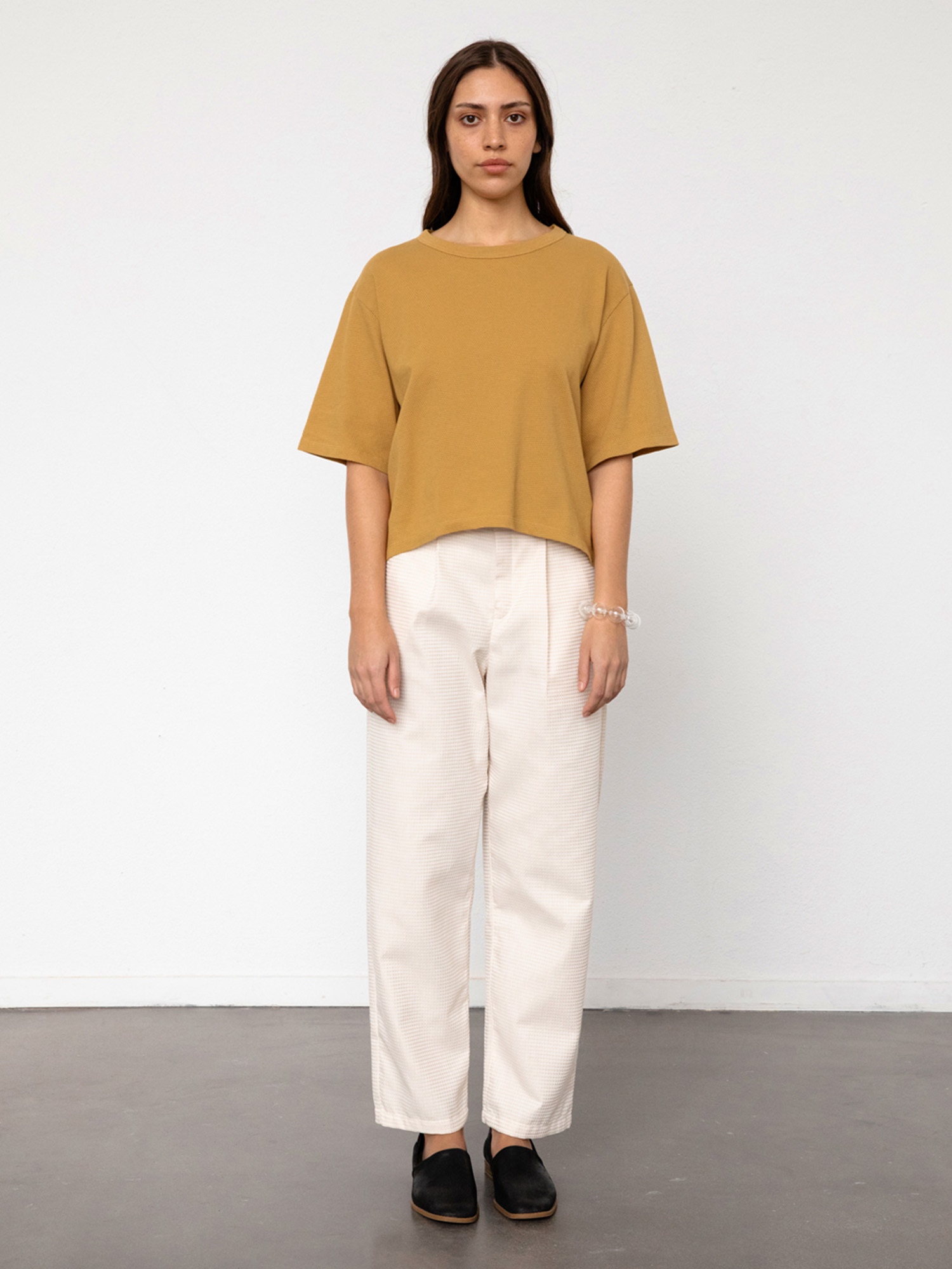 Rotholz Cropped Waffel T-Shirt Mustard Yellow S