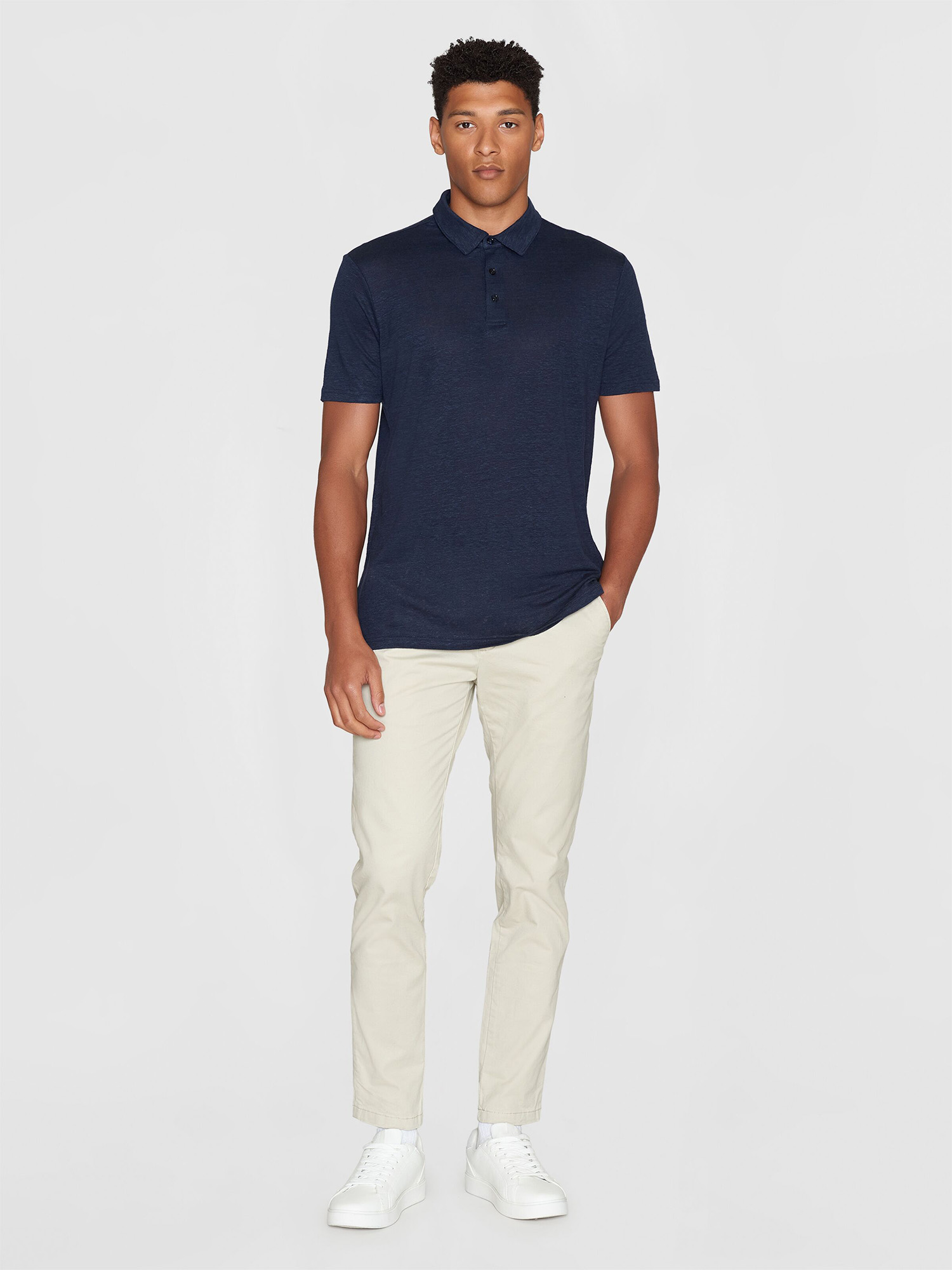 Knowledge Cotton Apparel Organic Linen Polo Total Eclipse S