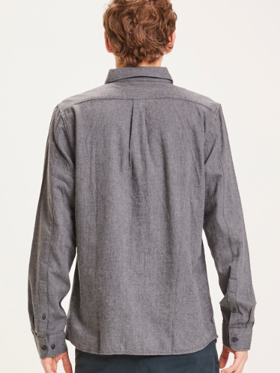 Knowledge Cotton Apparel ELDER Regular Fit Melange Flannel Shirt Dark Grey Melange XL