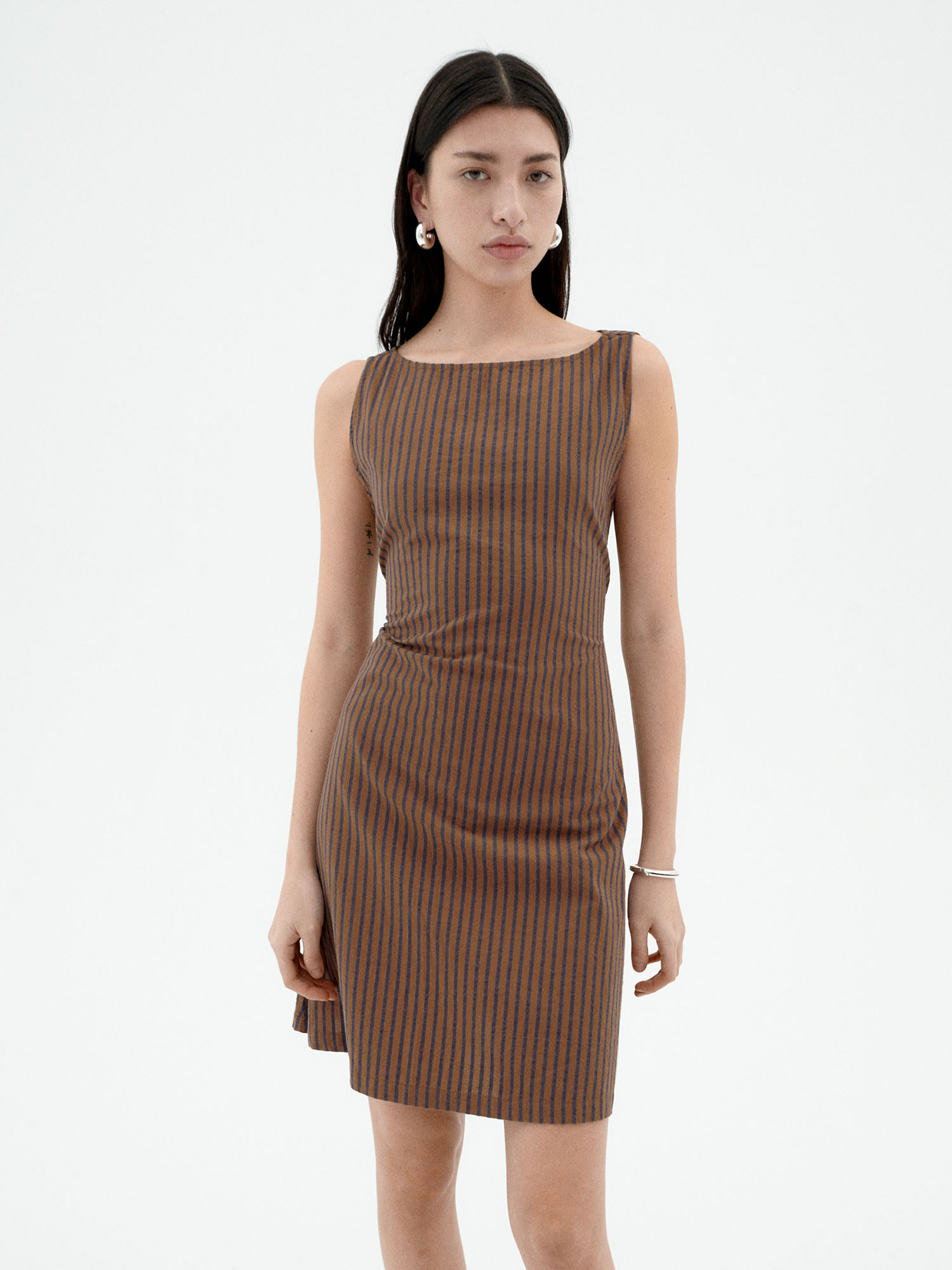 Thinking MU Cecile Dress Brown Stripes L