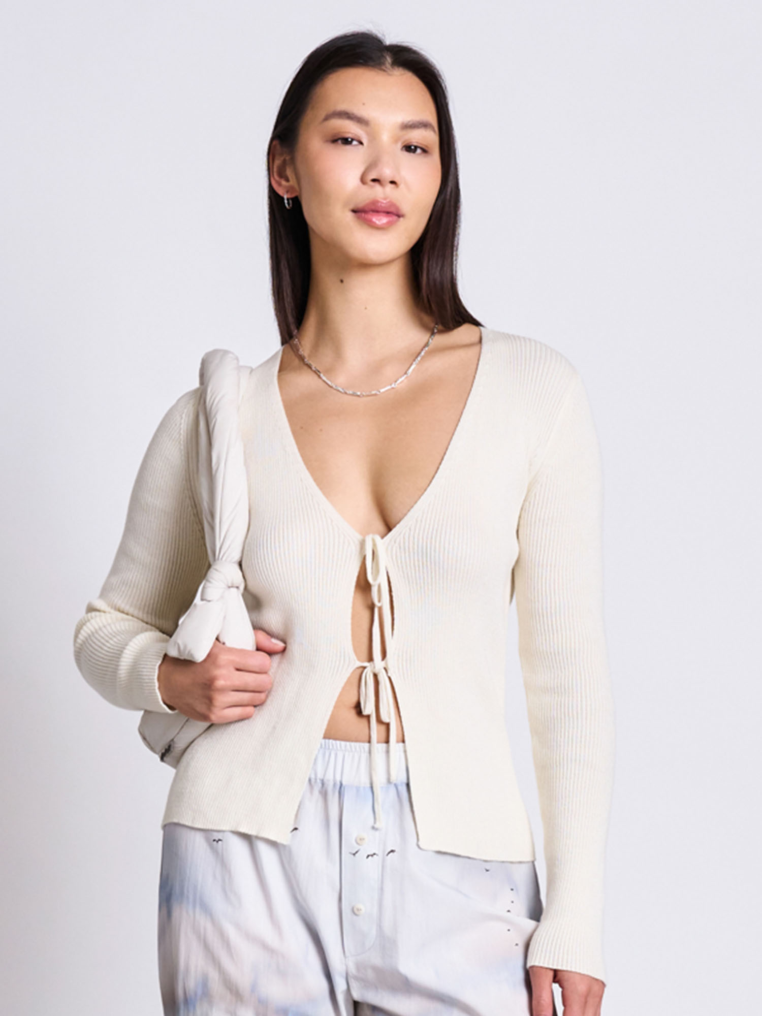 JAN 'N JUNE Tie Cardigan Tangy Off White M