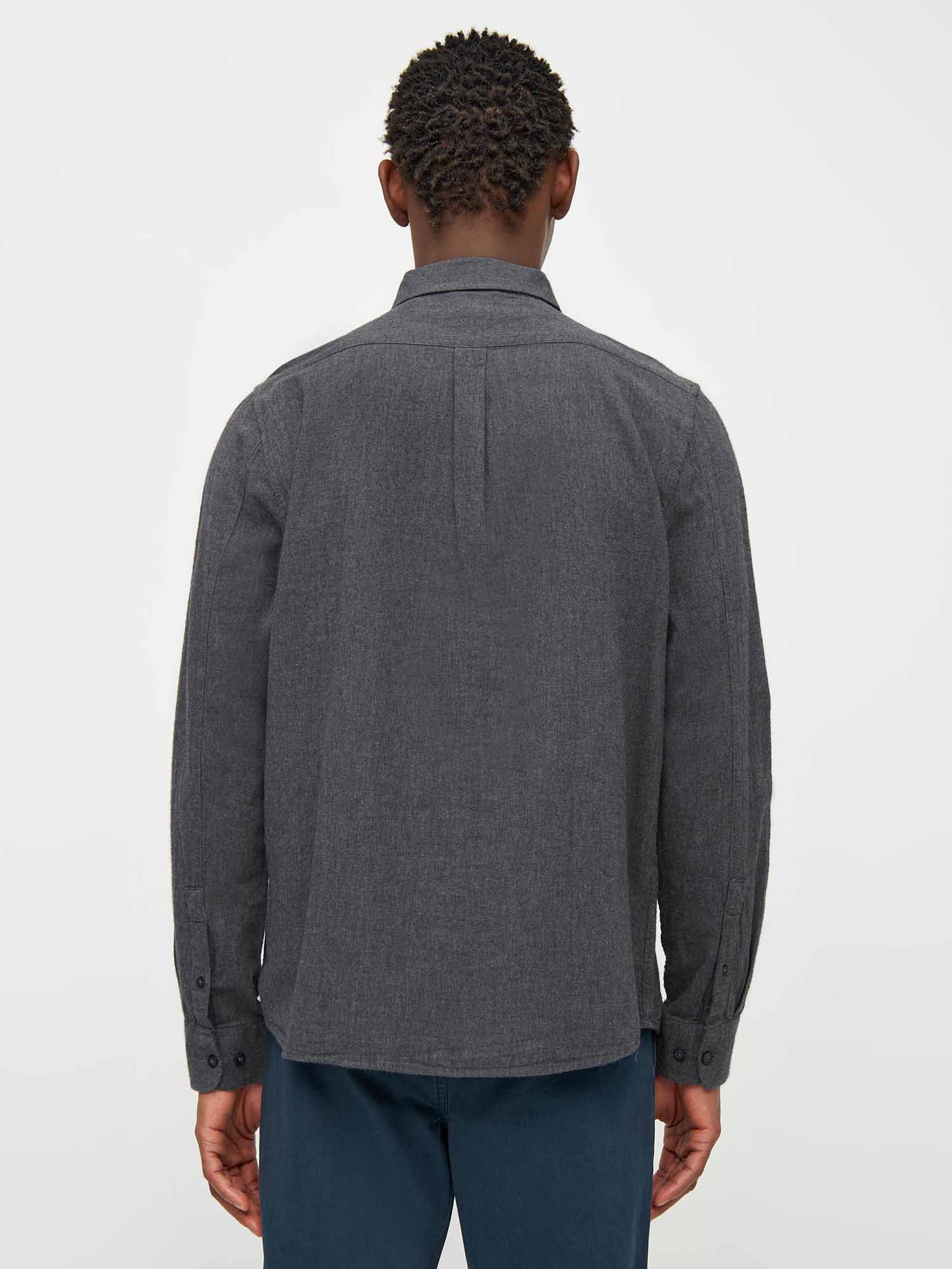 Knowledge Cotton Apparel Regular Fit Melangé Flannel Shirt Dark Grey Melange S