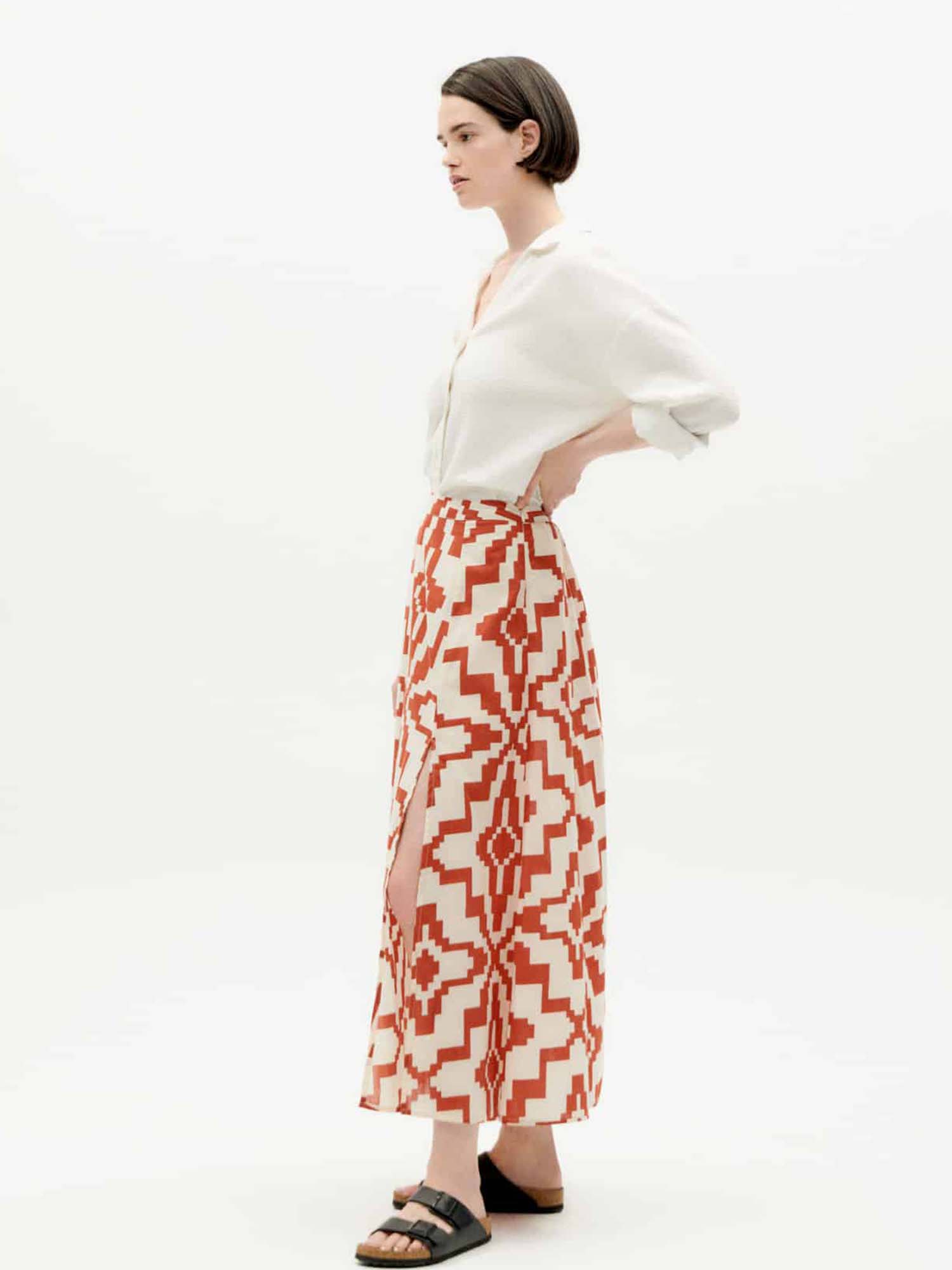 THINKING MU Tora Skirt Orange Ilusion 42