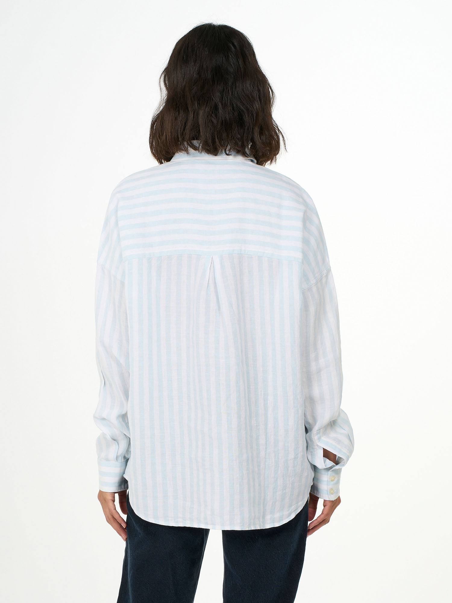 Knowledge Cotton Apparel Linen Striped Loose A-Shape Shirt Stripe M