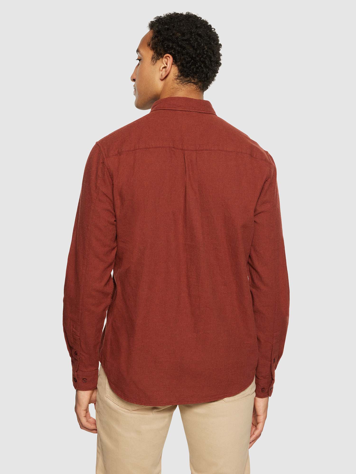 Knowledge Cotton Apparel Regular Fit Melangé Flannel Shirt Fired Brick S