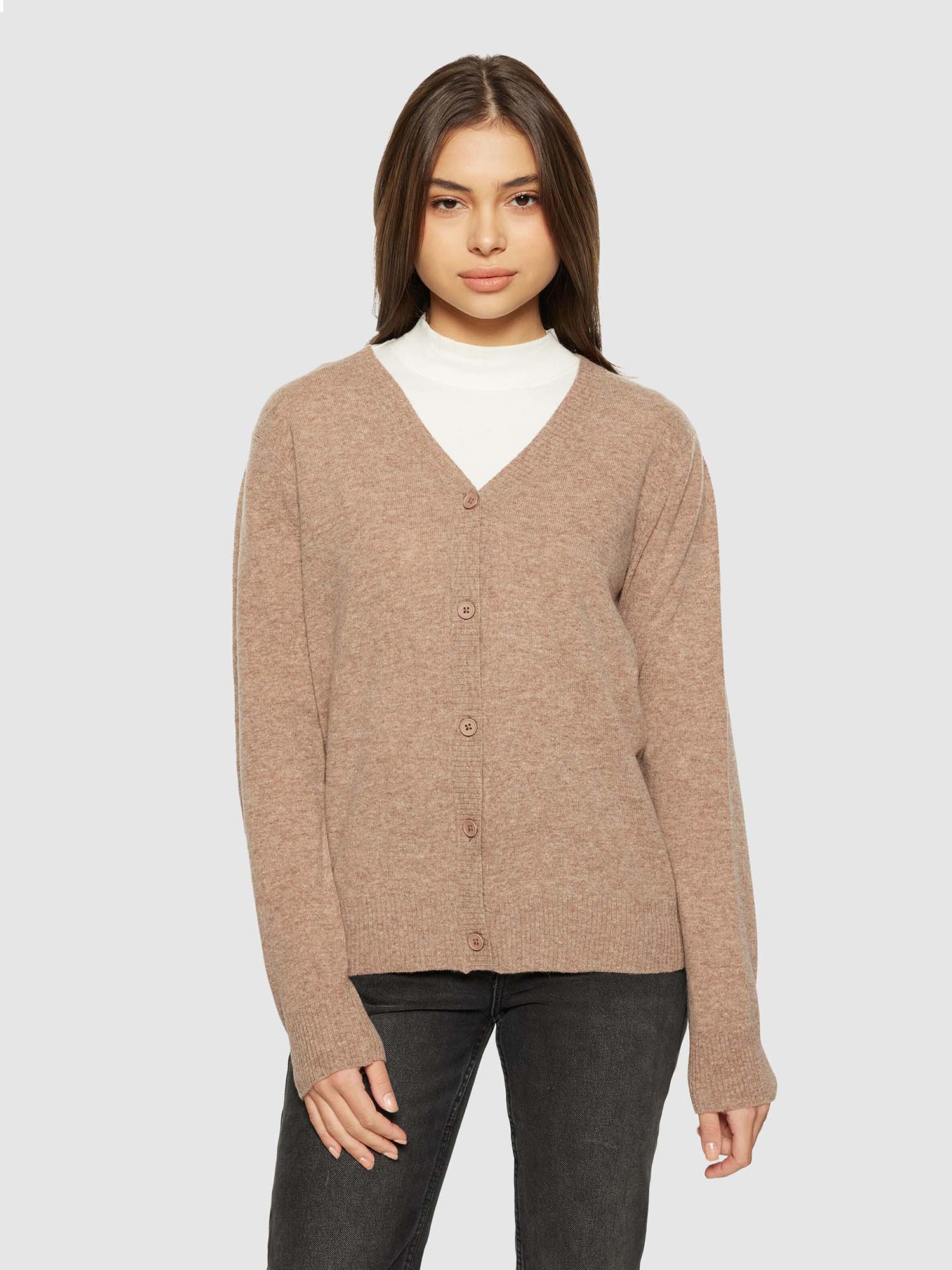 Knowledge Cotton Apparel Lambswool V-Neck Cardigan Kelp melange M