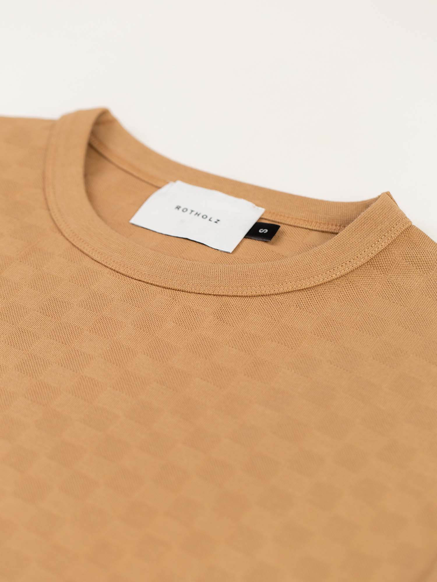 ROTHOLZ Cropped Tonal Check T-Shirt Caramel Brown L
