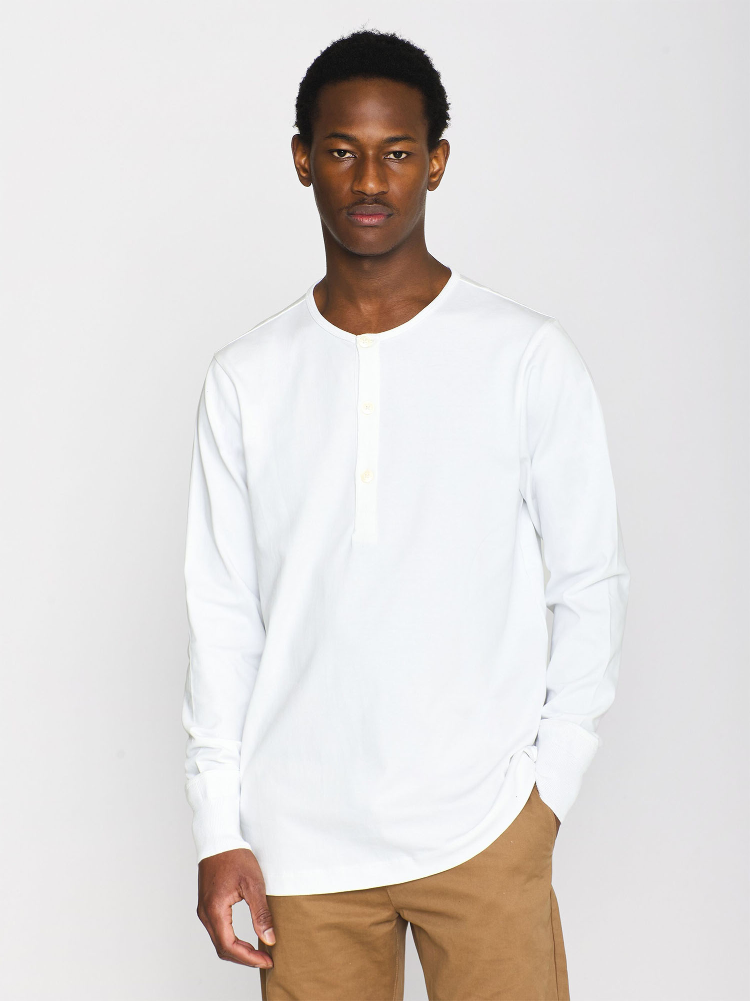 Knowledge Cotton Apparel BO Longsleeve Henley Bright White XL