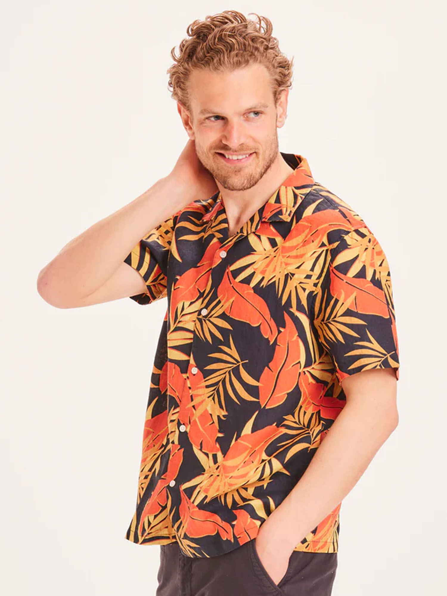 Knowledge Cotton Apparel WAVE SS linen box fit shirt Pureed Pumpkin L