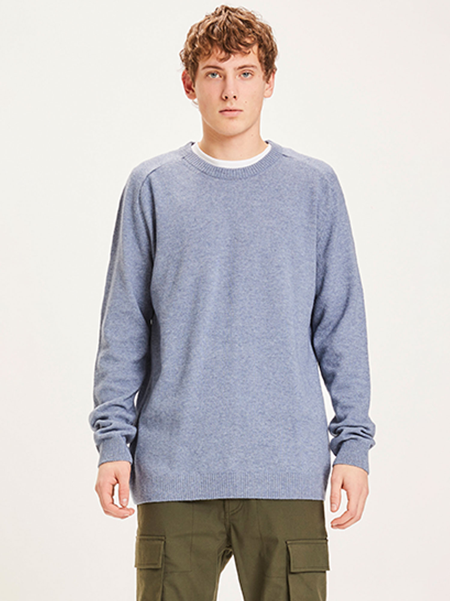 Knowledge Cotton FIELD o-neck knit blue fog XL