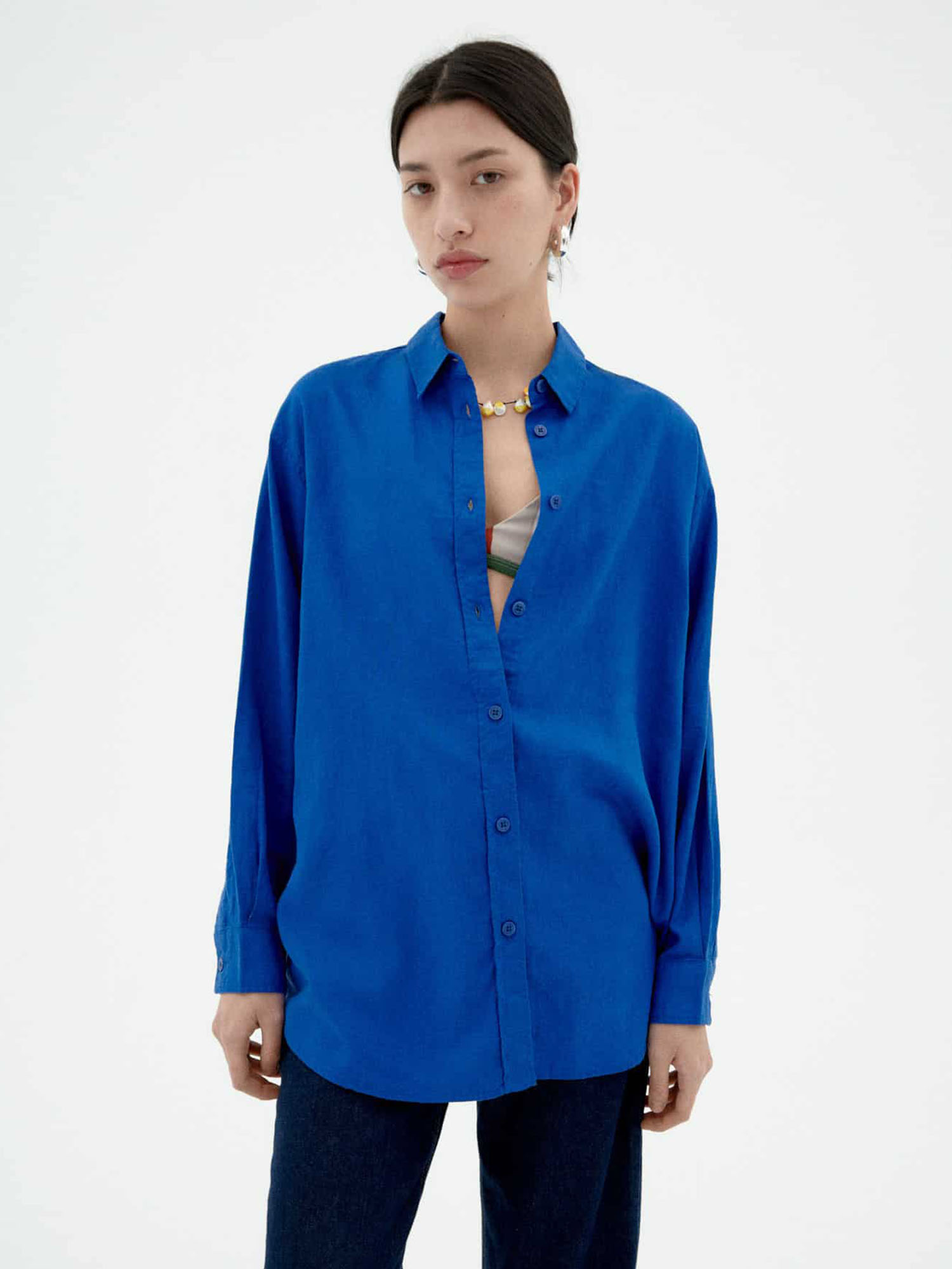 Thinking MU Hemp Gia Oversize Blouse Indigo XS