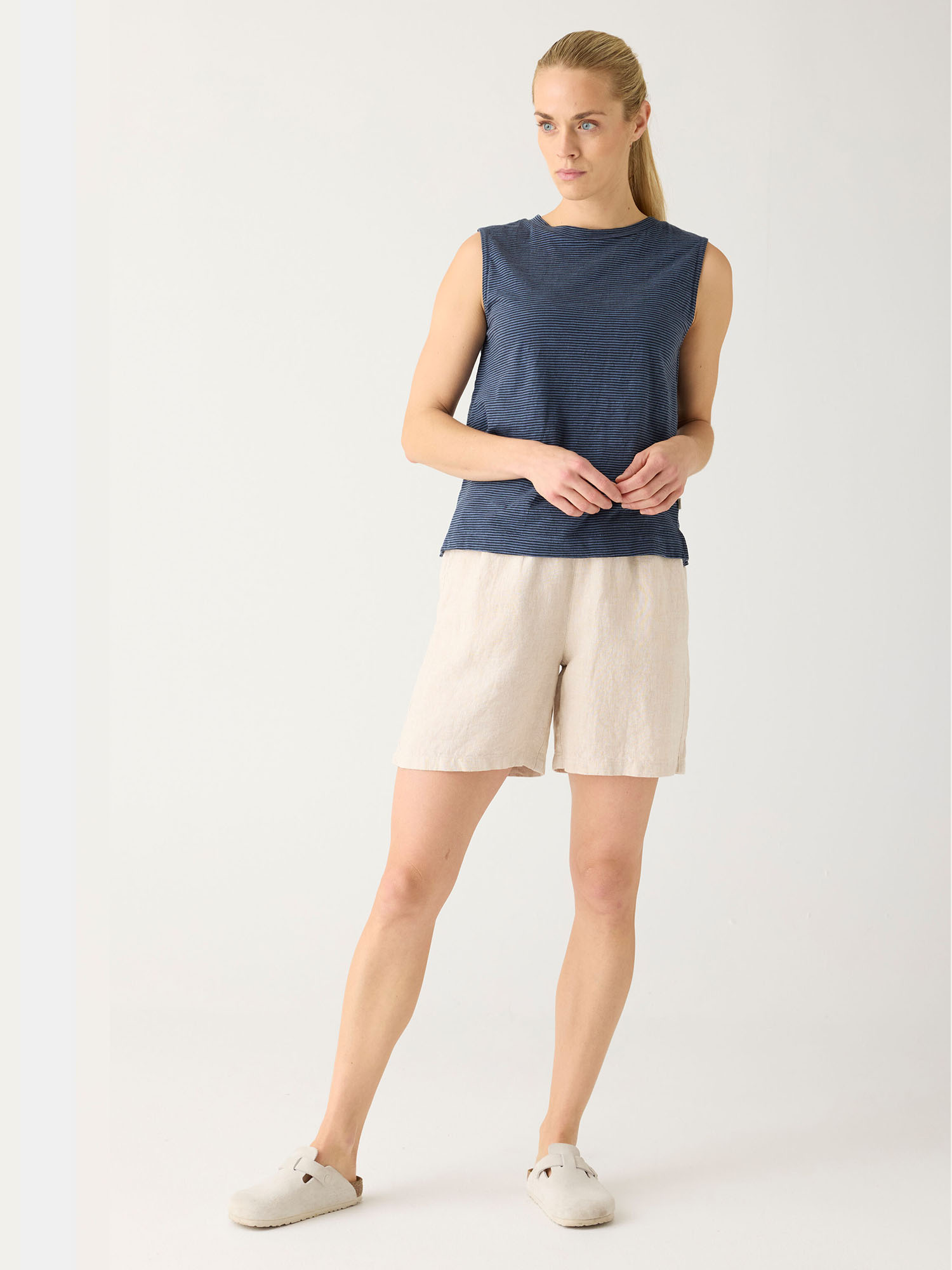 Knowledge Cotton Apparel POSEY wide mid-rise linen shorts Yarndyed - Light feather gray M