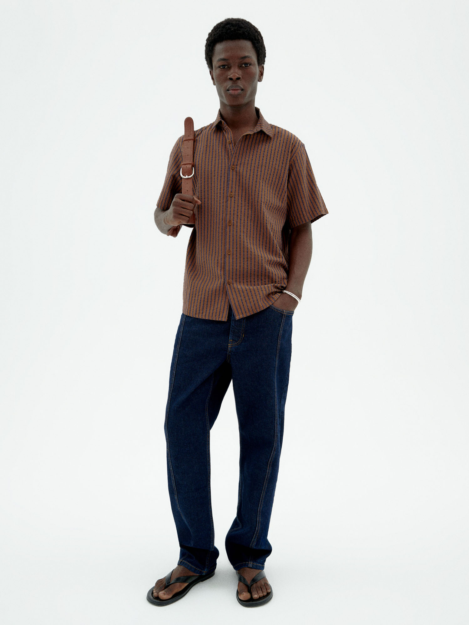 Thinking MU Tom Shirt Brown Stripes M