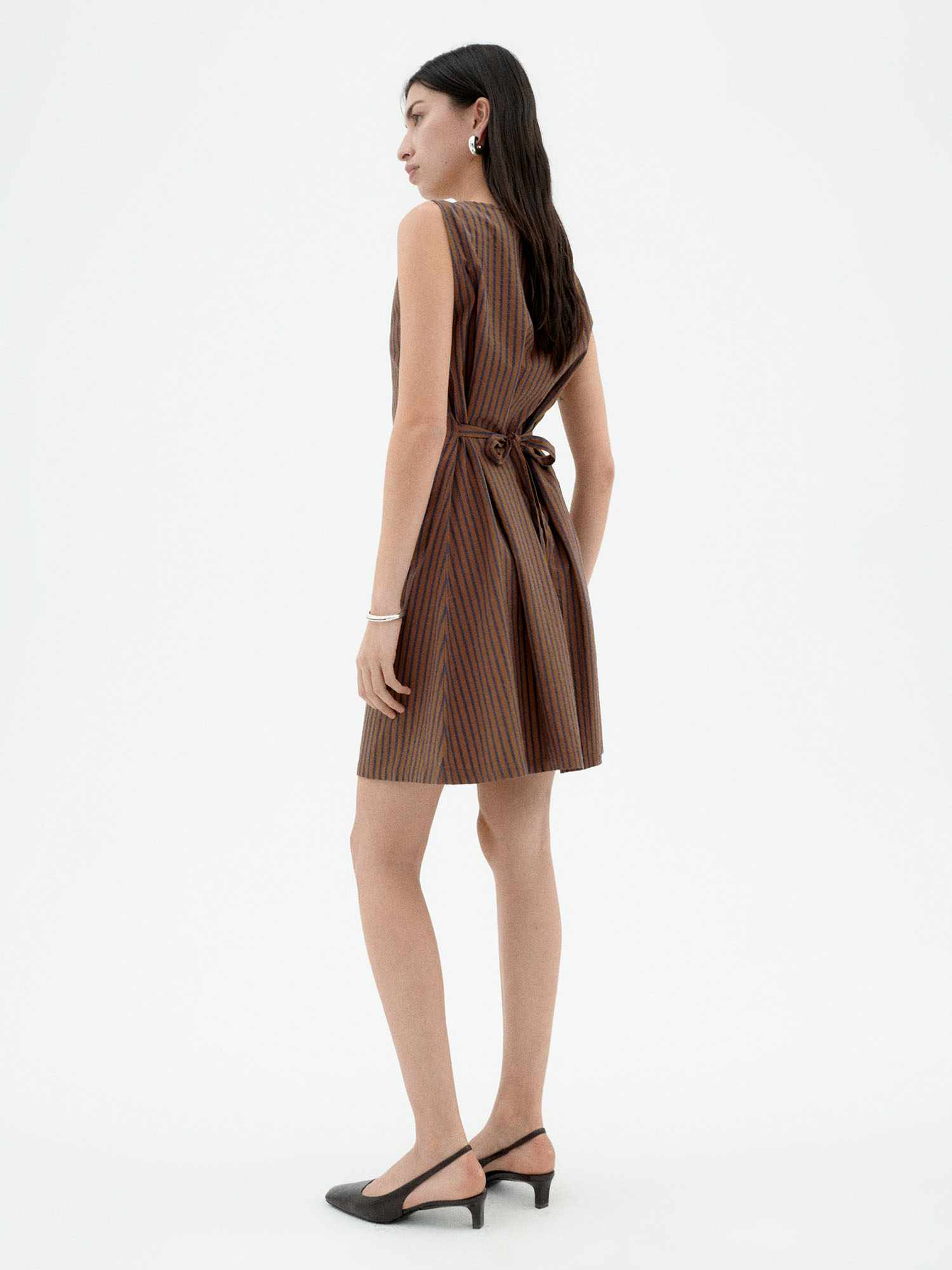 Thinking MU Cecile Dress Brown Stripes L