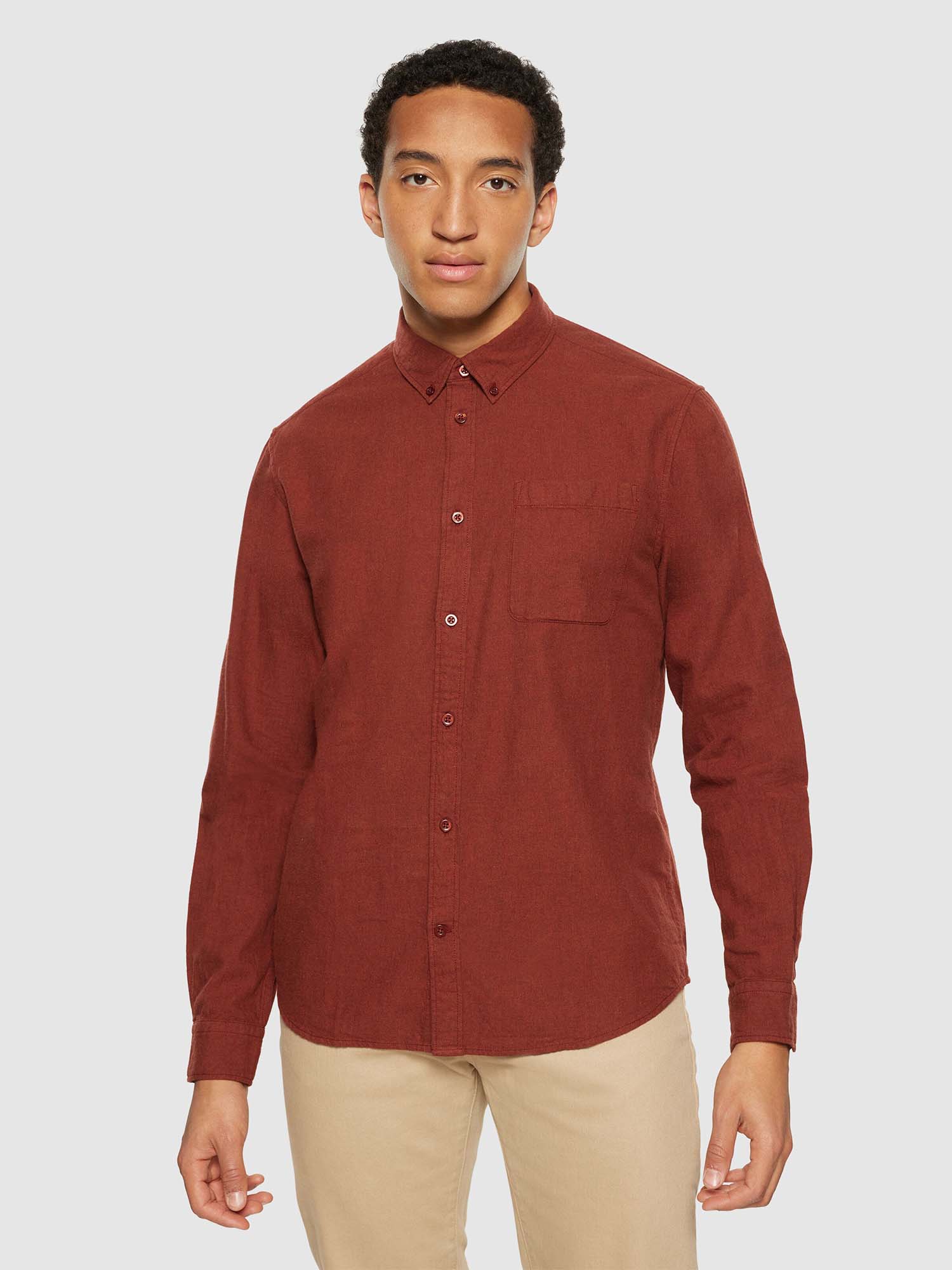 Knowledge Cotton Apparel Regular Fit Melangé Flannel Shirt Fired Brick S