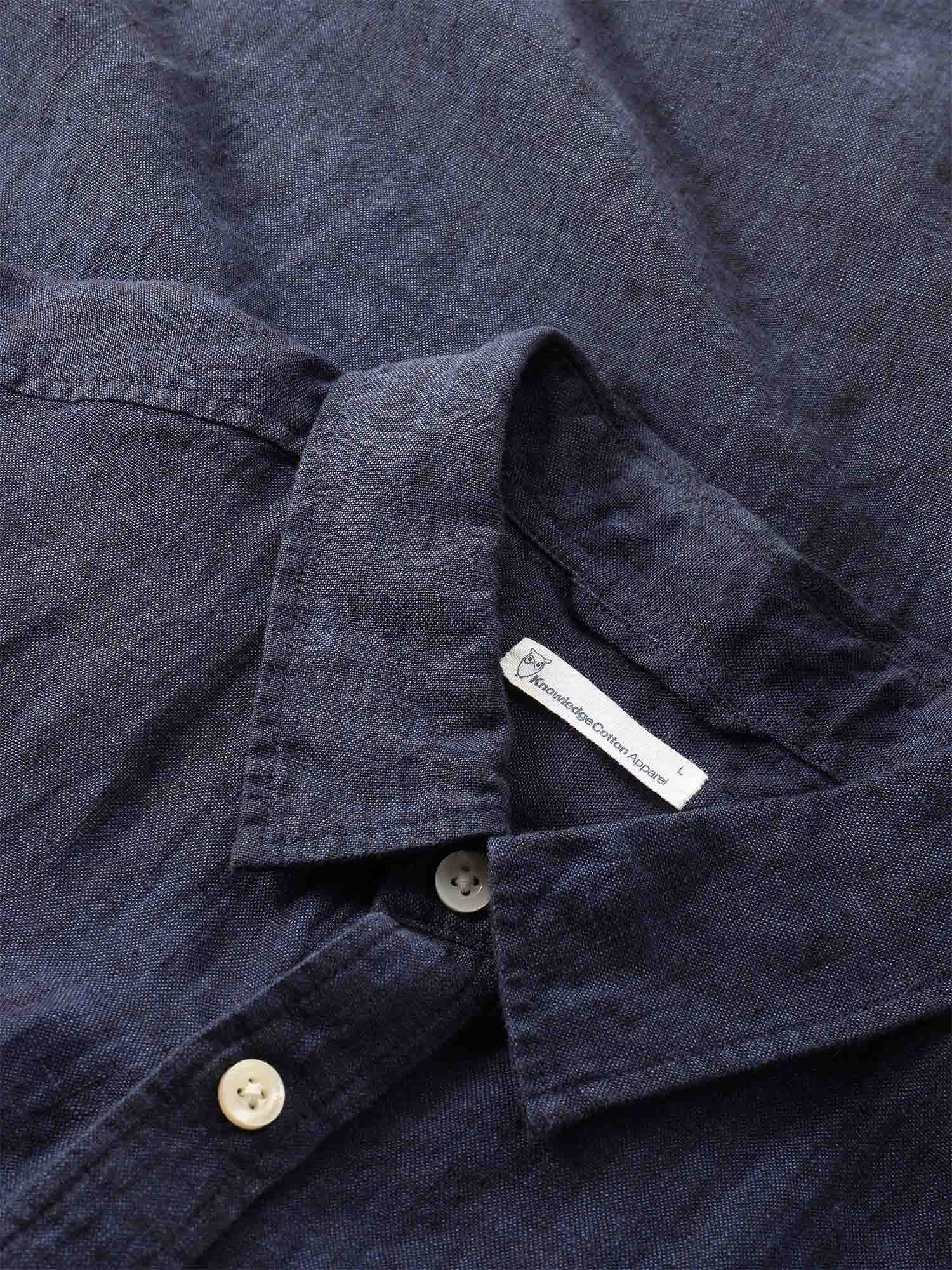 Knowledge Cotton Apparel Regular Linen Short Sleeve Shirt Total Eclipse S