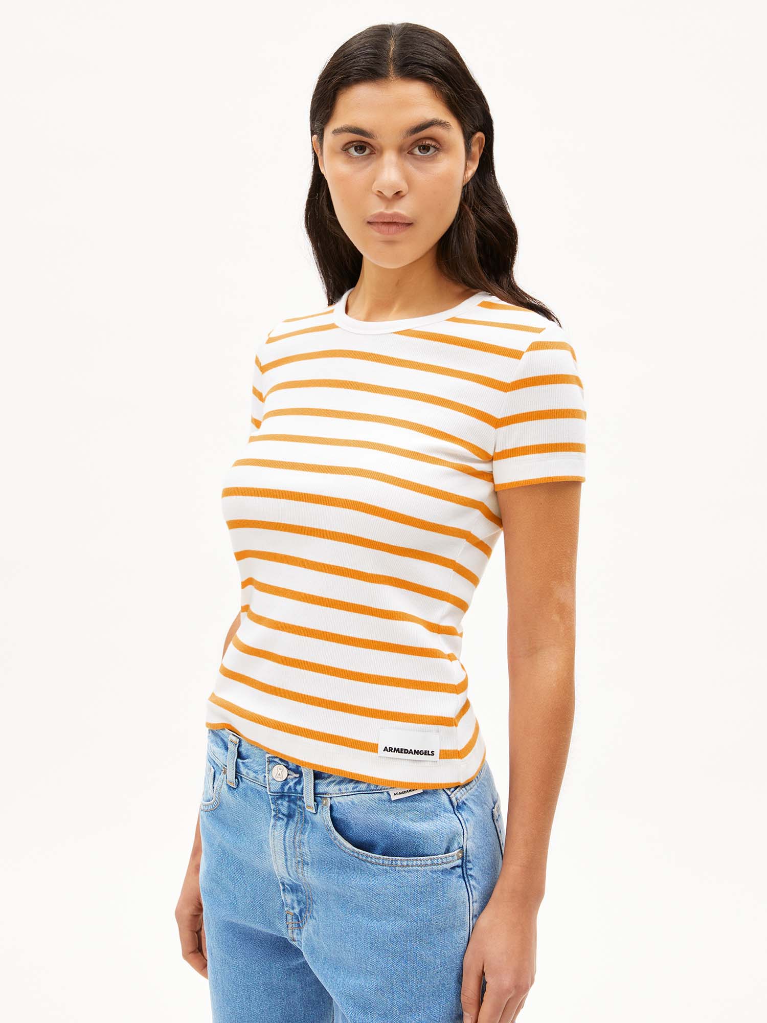 ARMEDANGELS Kardaa Stripes White Light Tangerine M