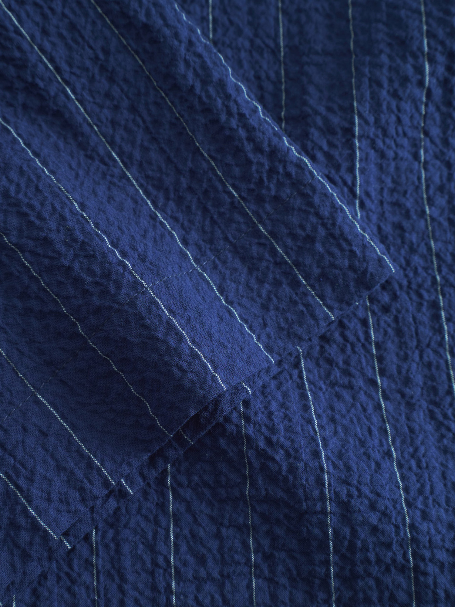 Rotholz Cropped Bowling Shirt Navy Pinstripe XS