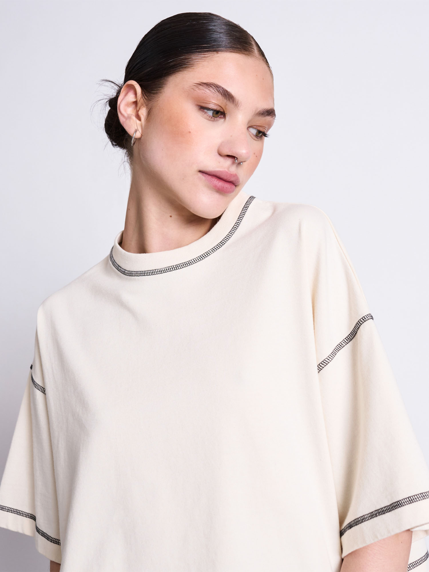 JAN 'N JUNE Cropped Boxy T-Shirt Blomst Ecru M