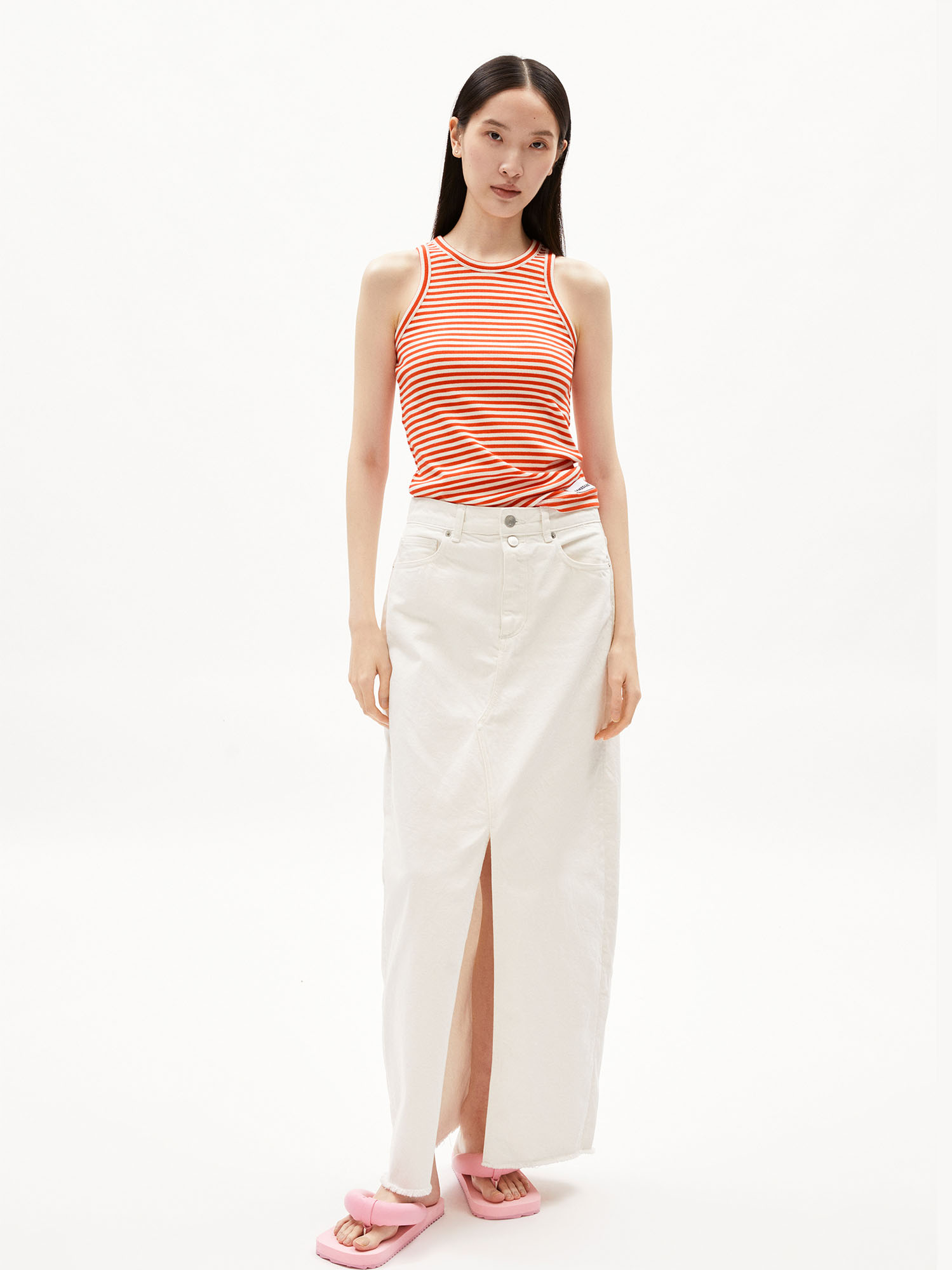 ARMEDANGELS Kanitaa Stripe Poppy Red Oatmilk L