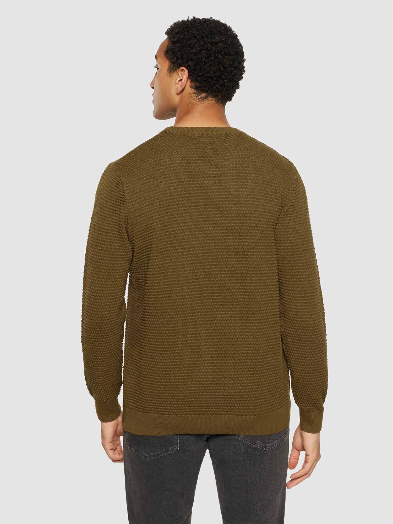 Knowledge Cotton Apparel VAGN Regular Bubble Knit Crew Neck Dark Olive XL