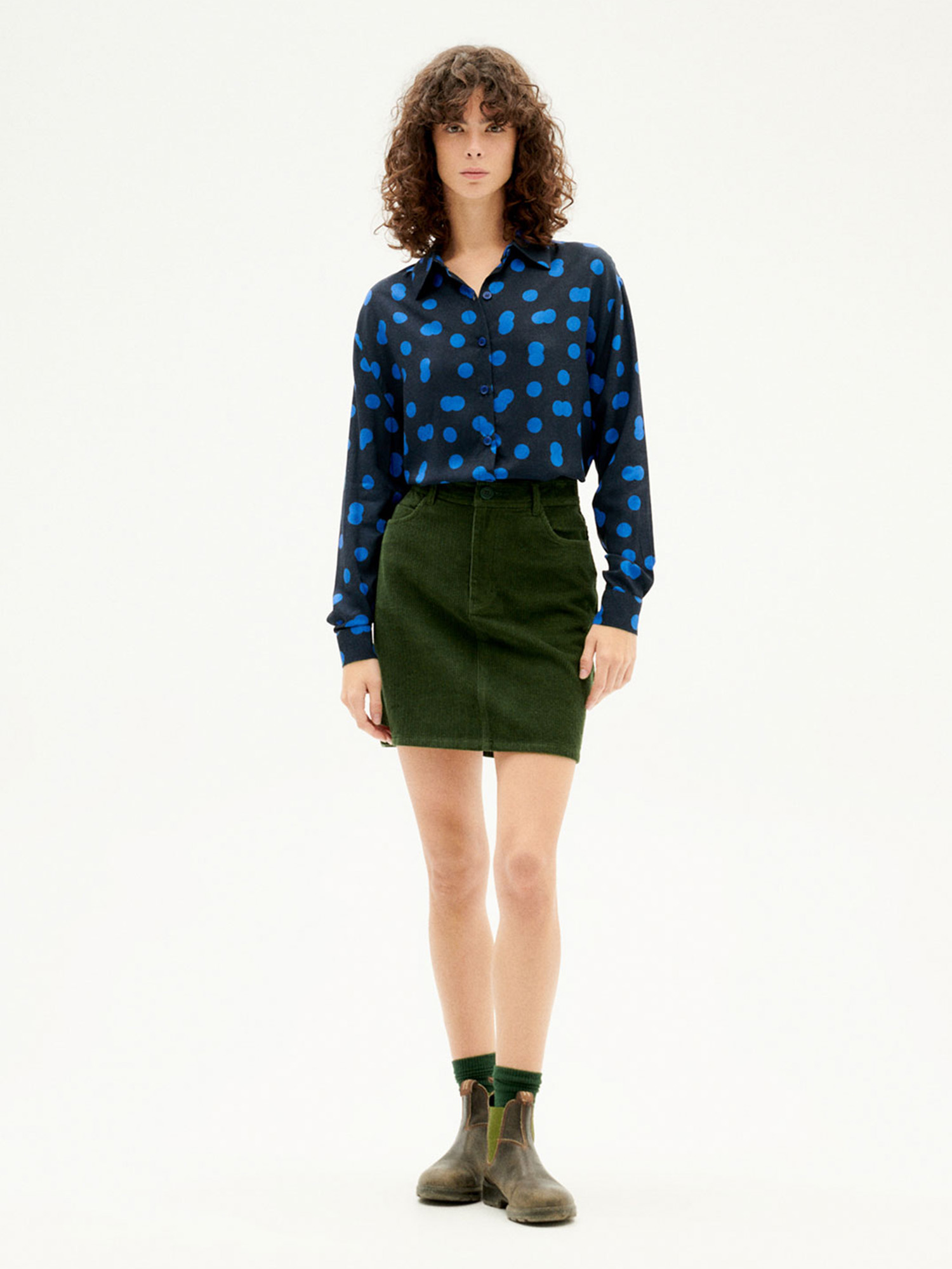 Thinking MU Marsha Skirt Bottle Green Corduroy 42