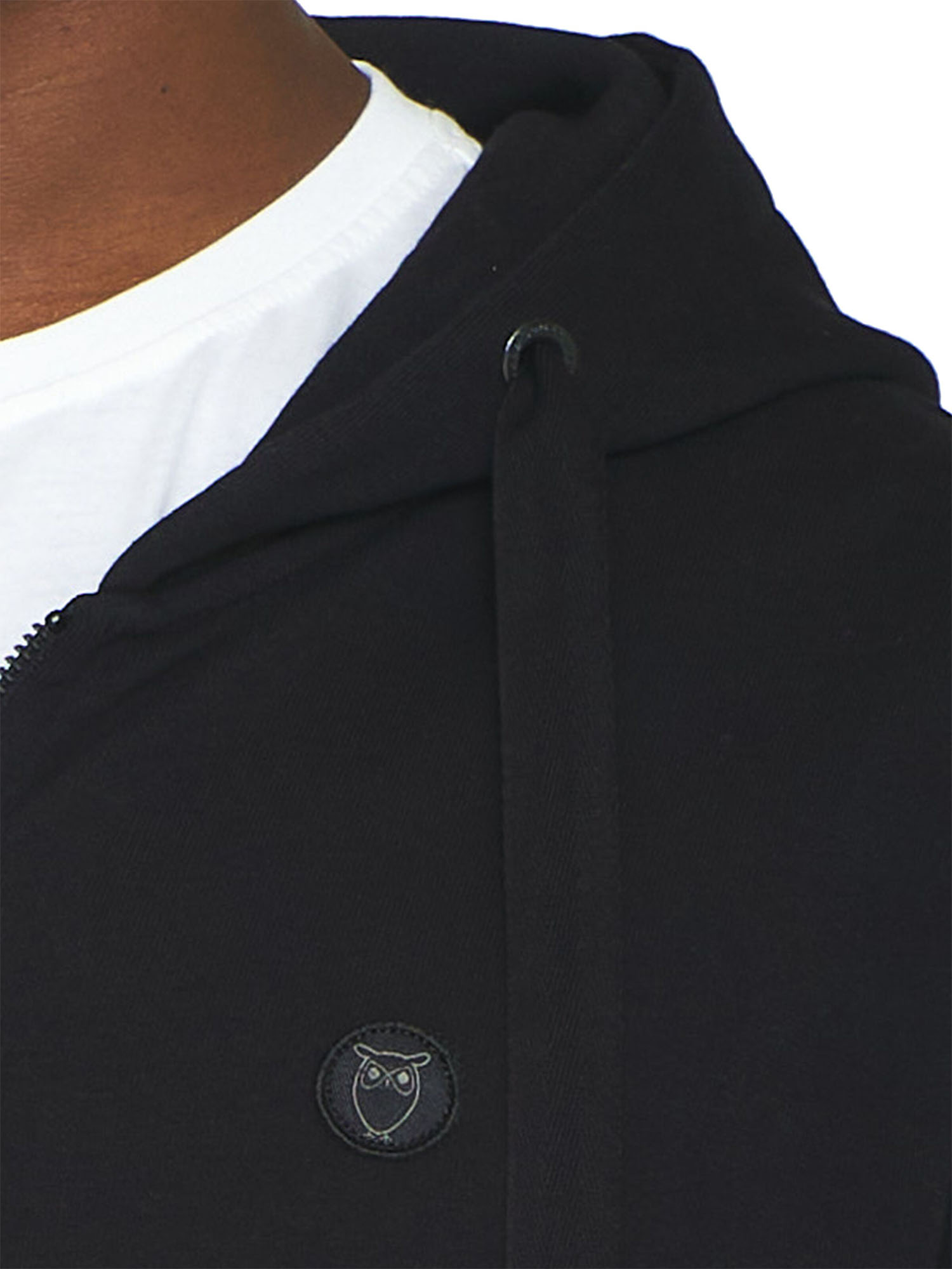 Knowledge Cotton Apparel Zip Hood Kangaroo Badge Sweat Black Jet XL